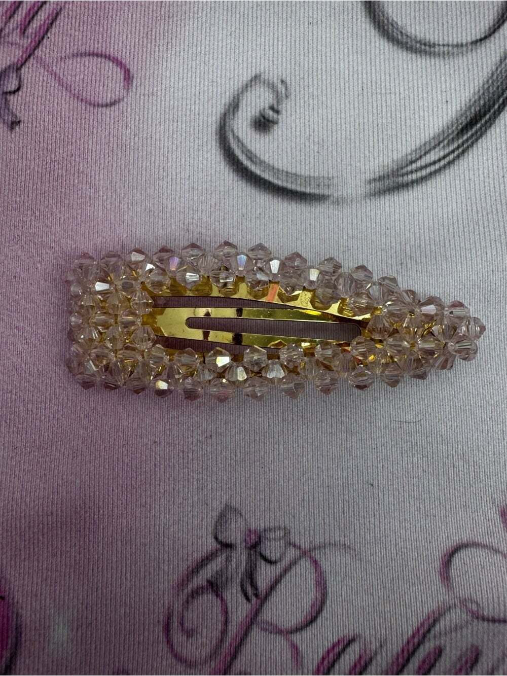 Hair clip barrette Crystal Beaded Snap Hair Clip - Clear/Gold